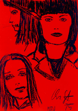 3 mädchen auf orange, copyright © motu christian steyrl